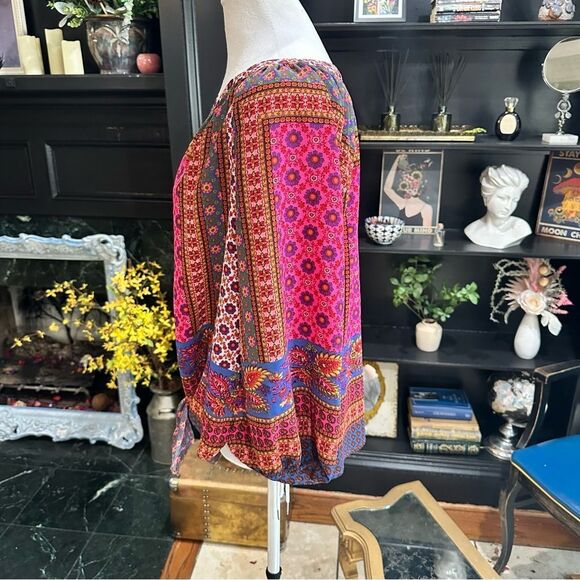New Directions Boho Floral Front Tie Blouse Size Medium - Picture 10 of 13